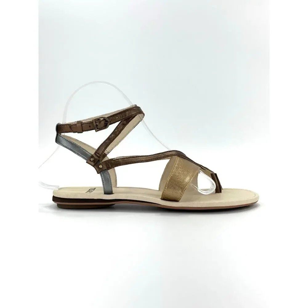 Tsubo Brenleigh Strappy Flat Sandal Size 7.5/38.5 Bronze/Gold/Silver Leather New